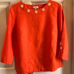 100% Linen top with cute buttons Orange!